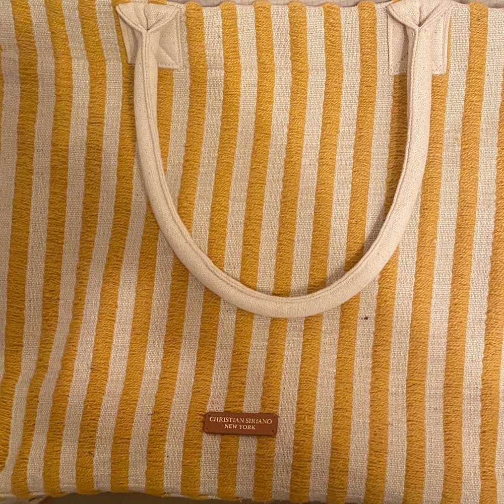 Christian Siriano Mustard and Cream Striped Tote - Picture 3 of 3